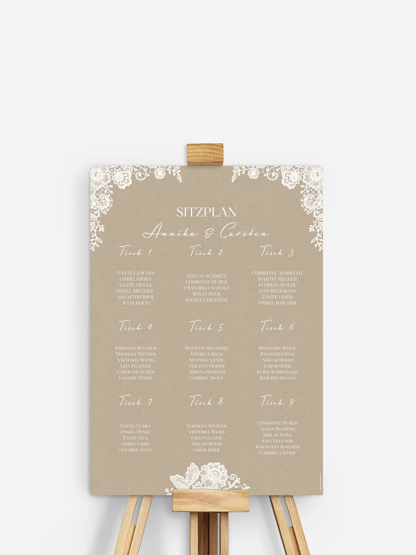 Sitzplan Plakat Vintage Lace