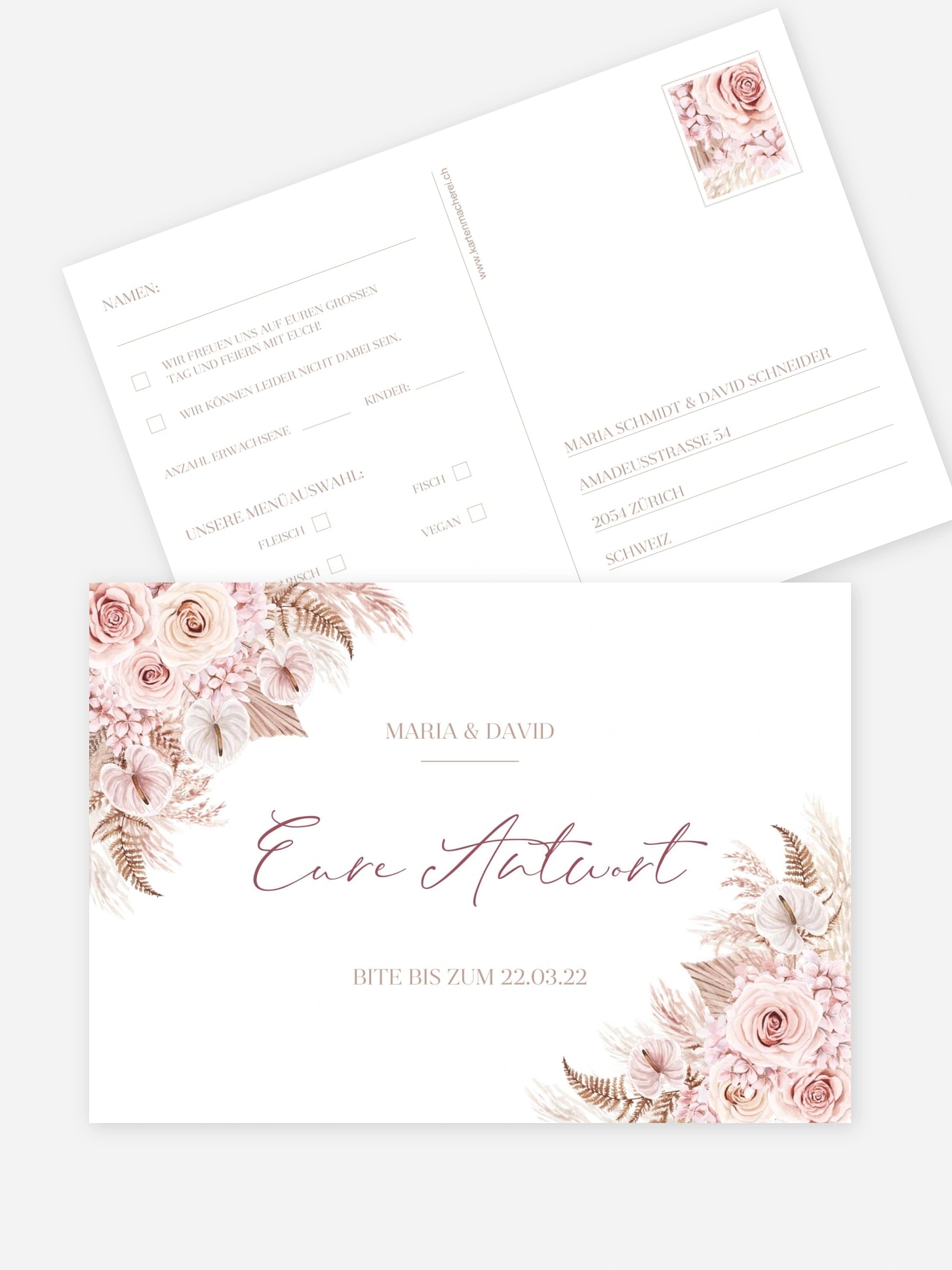 Antwortkarte Hochzeit Blush Bloom