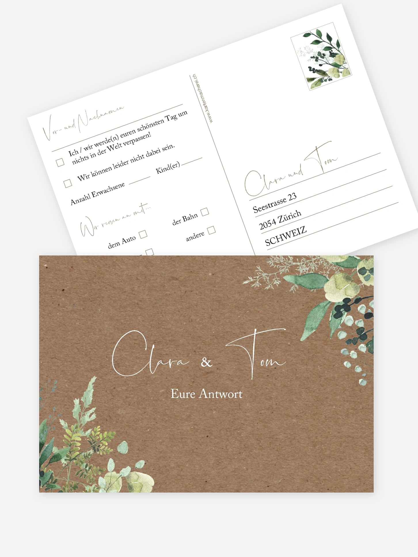 Antwortkarte Hochzeit Rustic Green Magic