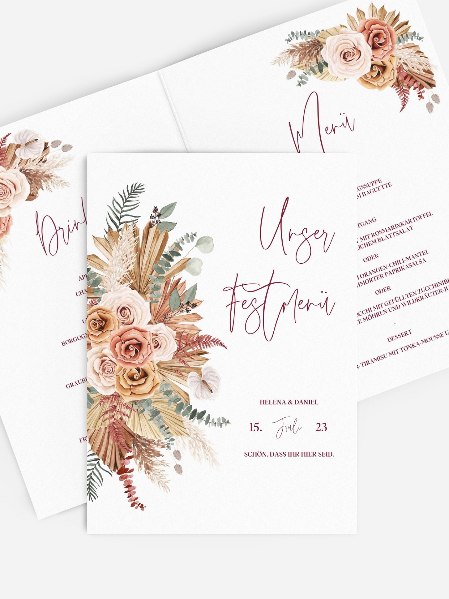 Menükarte Hochzeit Bohemian Florals