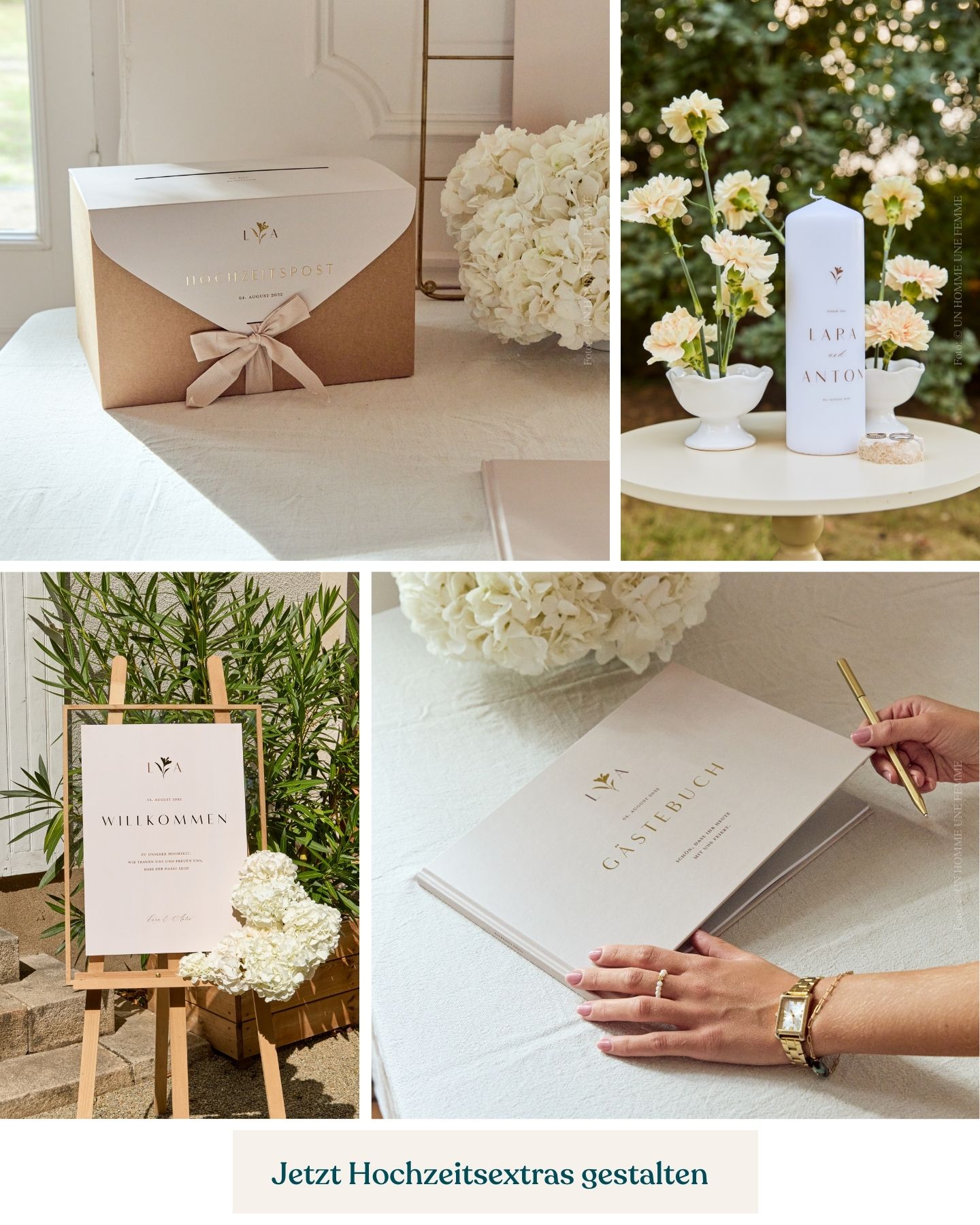 Hochzeitsextras schlicht und elegant, Collage