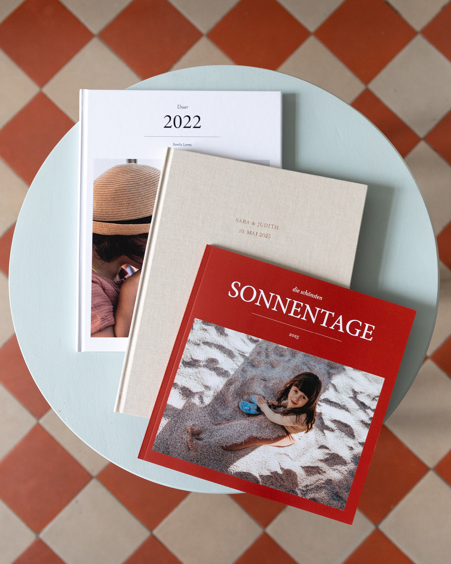 3 Fotobücher mit Hardcover, Stoffeinband und Softcover