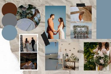 Ein Moodboard zum Thema Hochzeit in Blautönen.