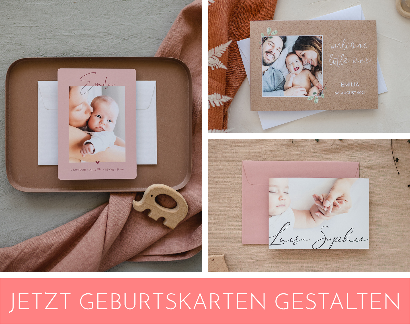 Collage mit schönen Geburtskarten