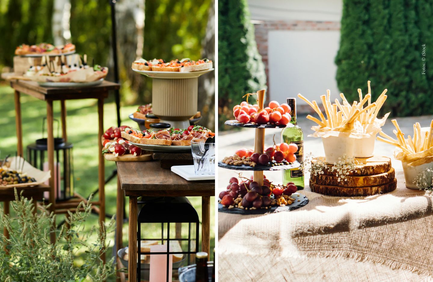 Collage: Fingerfood bei einer Gartenparty, appetitlich arrangiert