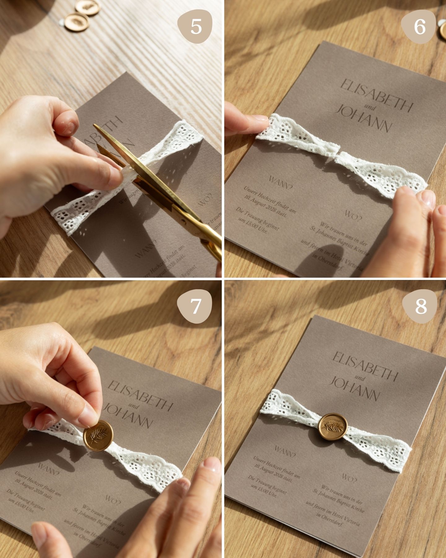 DIY- Hochzeitseinladung für schlichte Einladung mit Spitze und Schleierkraut