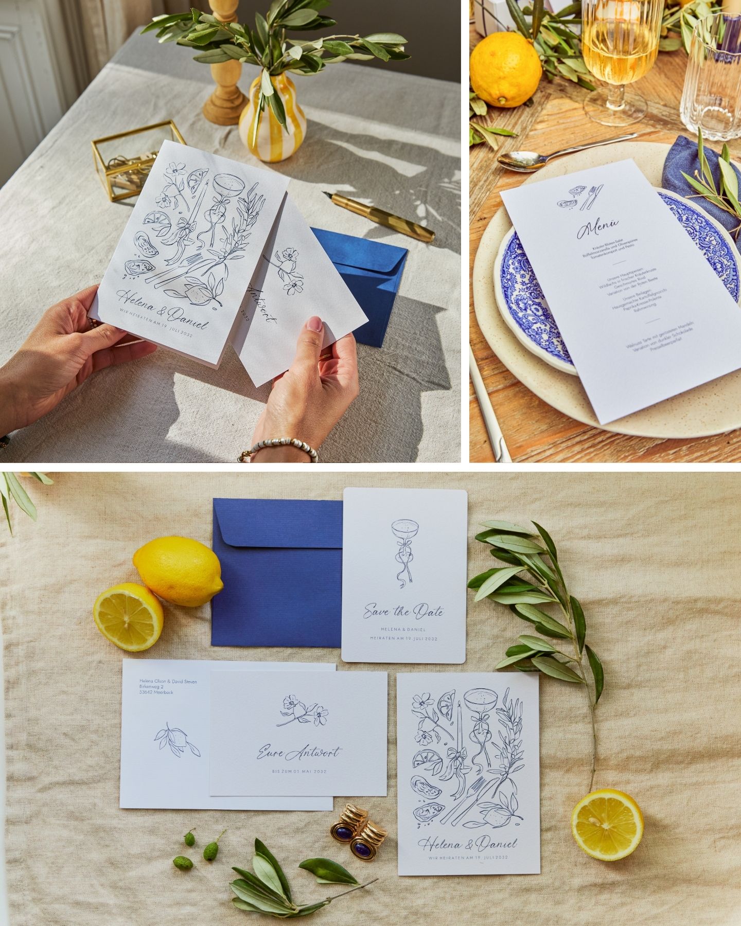 Die gesamte Hochzeitspapeterie in einem Design