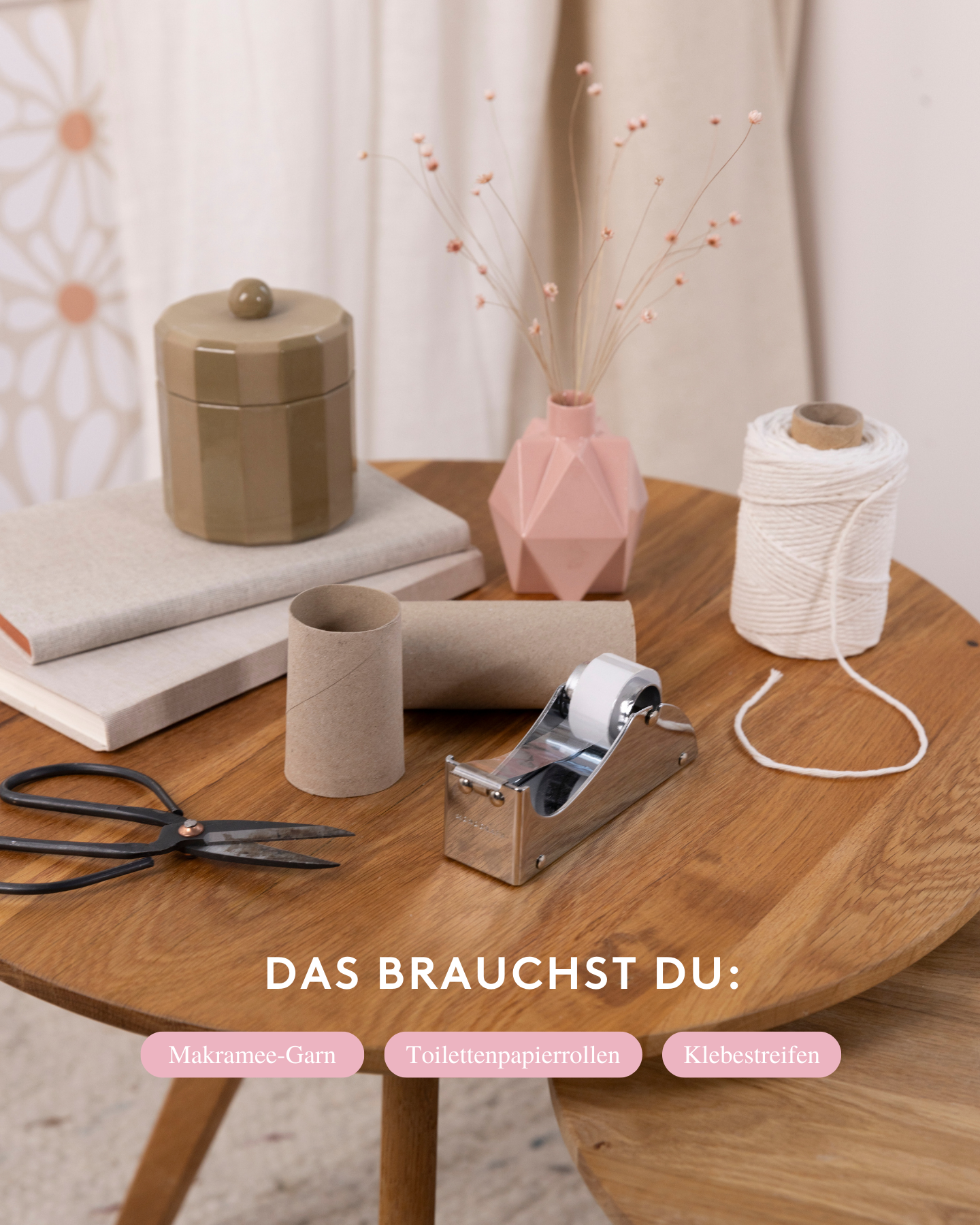 DIY Serviettenring aus Makramee-Garn. Alle Materialien im Überblick.