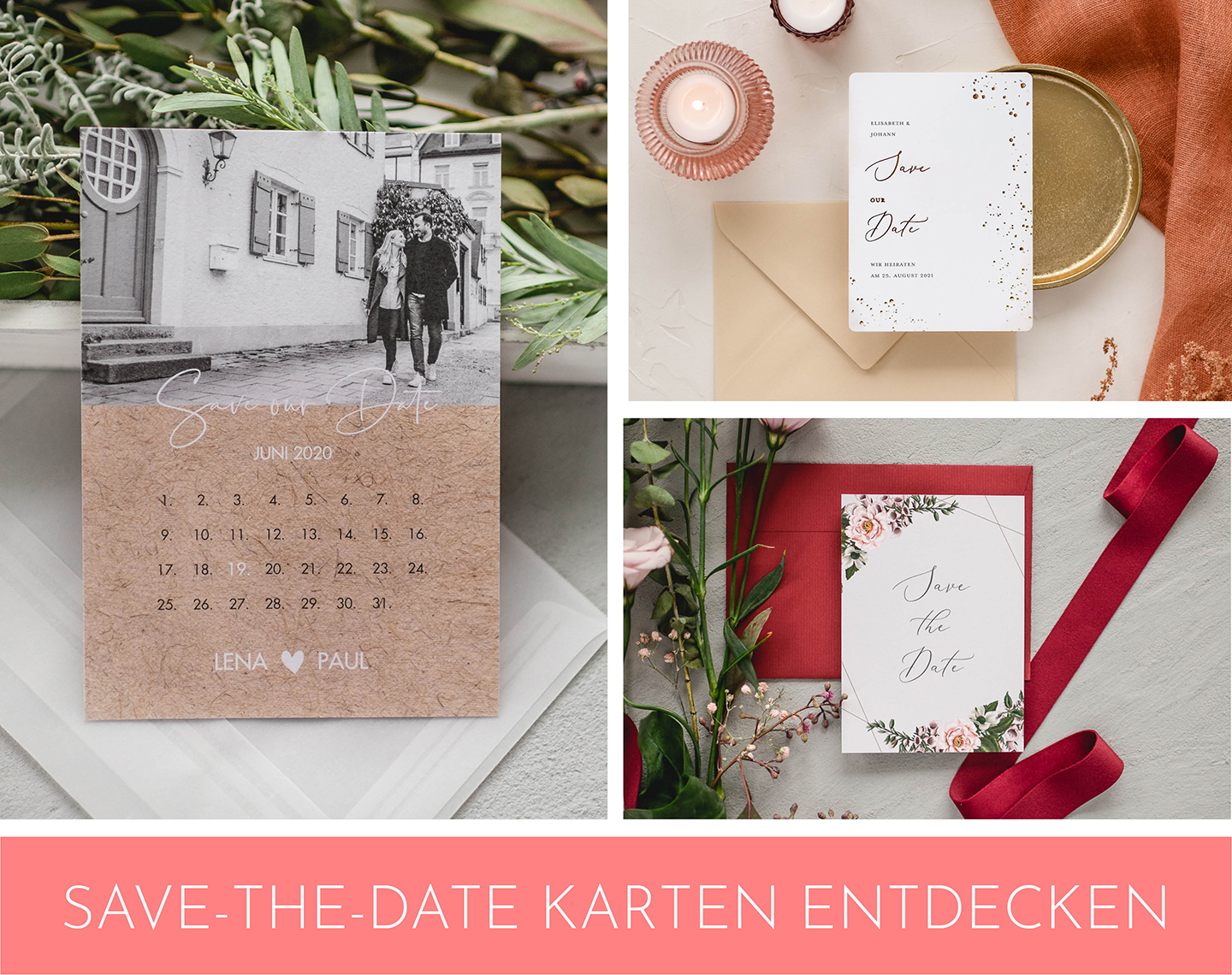 verschiedene Design von Save the Date Karten.