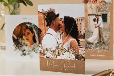3 verschiedene HOchzeitskarten mit Fotos der Brautpaare