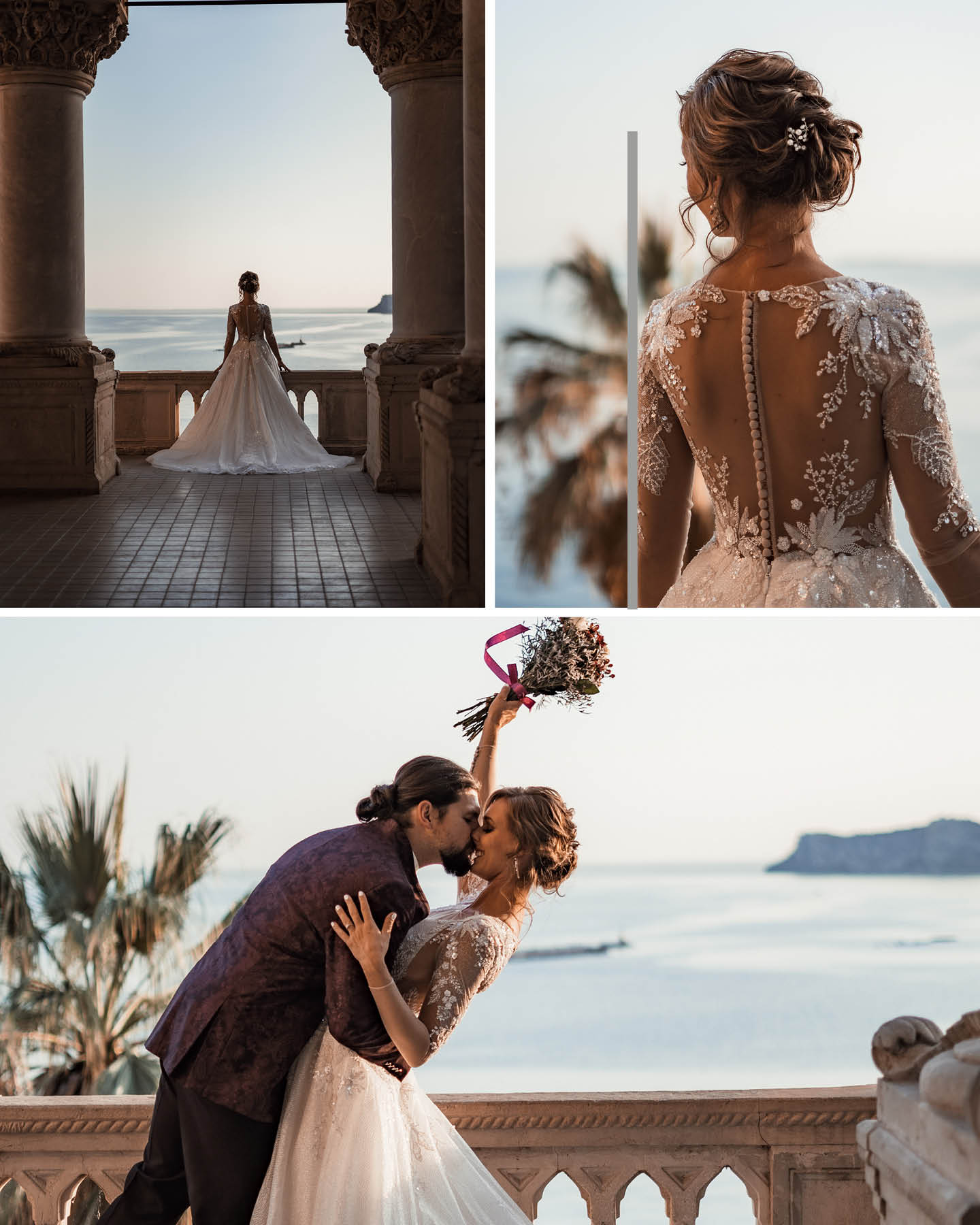 Collage: Braut bzw. Brautpaar vor der Kulisse des Gardasees