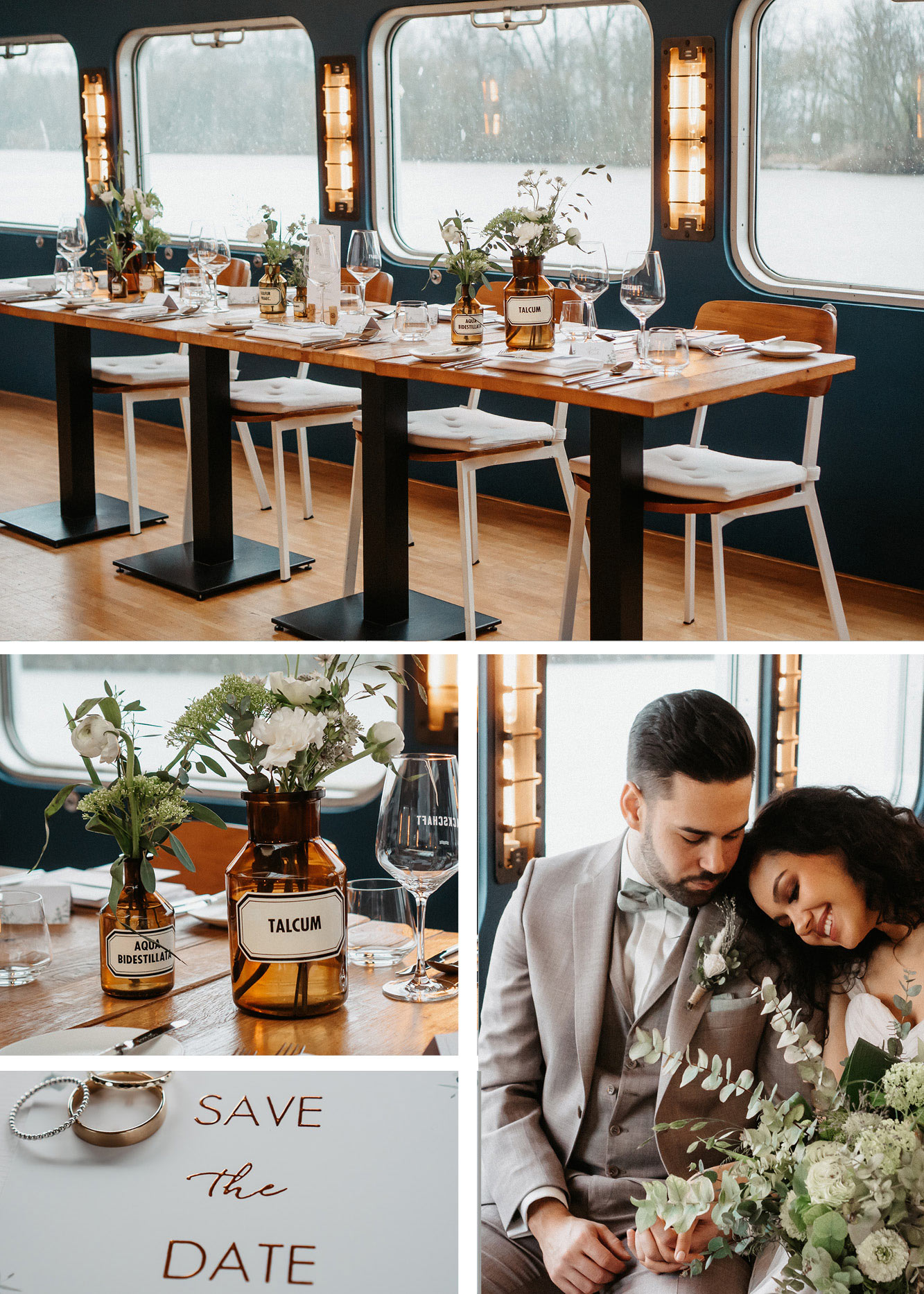Kleine Hochzeit auf einem Hausboot Hochzeitsdekoration, Tischdekoration