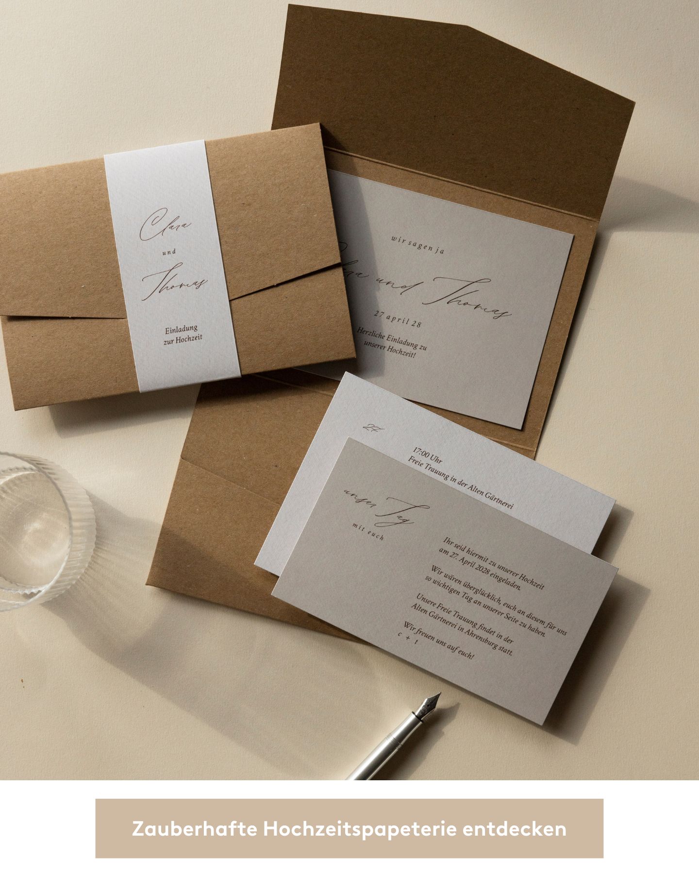 Hochzeitseinladung im Kraftpapier-Look